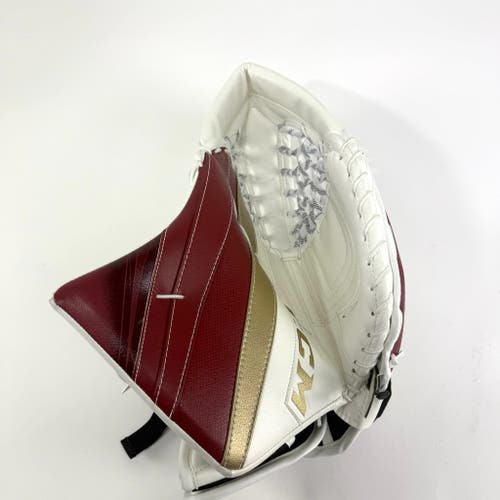 New Regular White and Maroon CCM EFlex 5 Goalie Glove | Denver | 590 Break