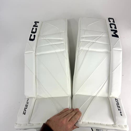 New White CCM E Flex 6.5 Goalie Pads | 28+1" | Junior