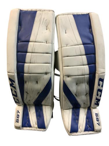Used CCM REVOLUTION 597 34+2 Goalie Leg Pads Senior White And Royal Blue 34" 11823-S000036372