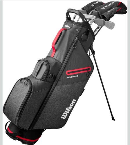 WILSON MEN PROFILE 14 Piece COMPLETE GOLF SET STAND BAG RH REG FLEX TALL 6'1" +