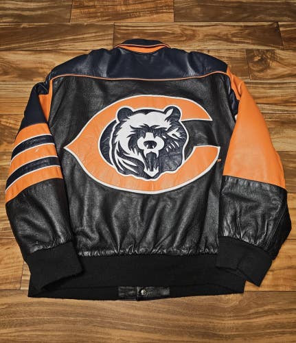 Vintage Chicago Bears Jeff Hamilton 100% Leather NFL Reversible Satin Jacket L