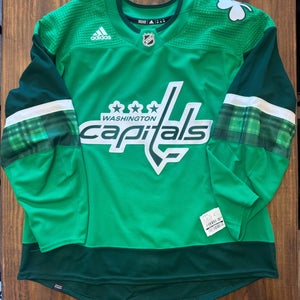 (NEW) Adidas Washington Capitals St. Patrick’s Day pro stock warm up jersey size 58 MIC
