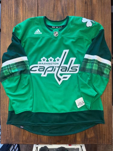 (NEW) Adidas Washington Capitals St. Patrick’s Day pro stock warm up jersey size 58 MIC