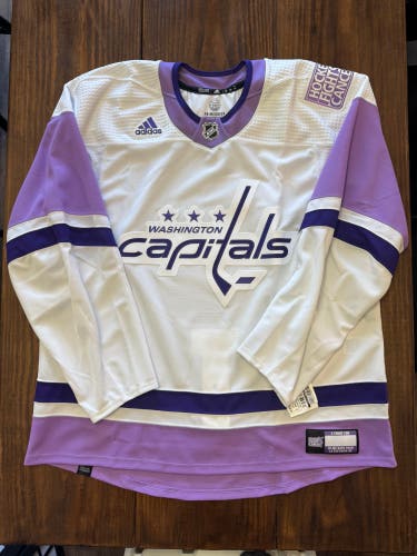 (NEW) Adidas Washington Capitals Hockey Fights Cancer warm up jersey size 58 made in Canada MIC HFC