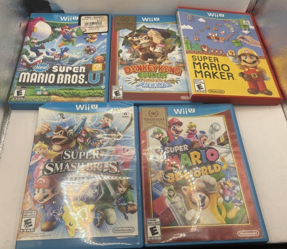 Nintendo Wii U 5 Game Lot Super Mario U, Maker, 3D World, SmashBros, Donkey Kong