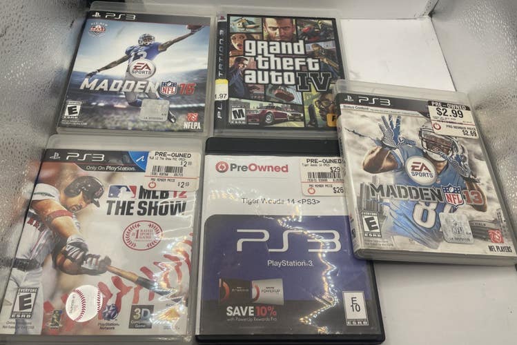 PS3 Game Lot MLB Show 12,Madden 13 & 16,Grand Theft Auto IV, Masters Tiger Woods