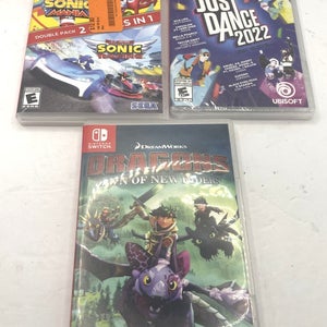 Nintendo Switch 3 Game Lot Sonic Mania/Racing, Dragons Dawn , Just Dance 2022