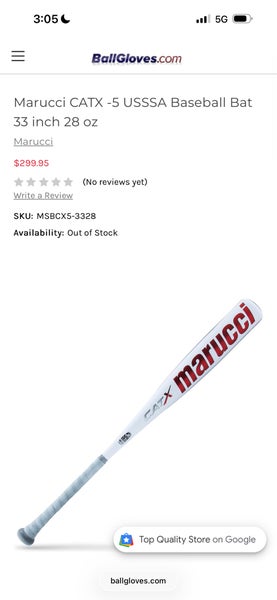 2023 Marucci CATX Alloy USSSA Certified Bat (-5) 28 oz 33" (Used)