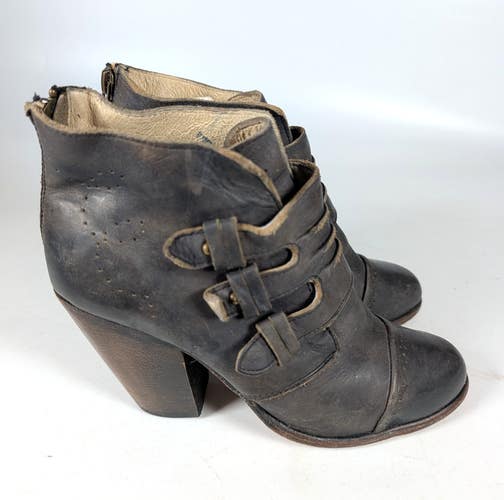 Freebird by Steven Malbec Antique Brown Leather Ankle Boot Chunky Heel Size 7