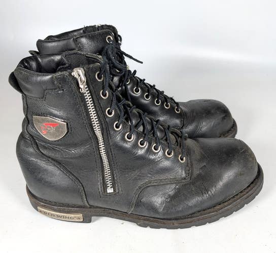 Red Wing 967 Side Zip Steel Toe Biker Black Leather Boot Mens Size: 9.5 E2