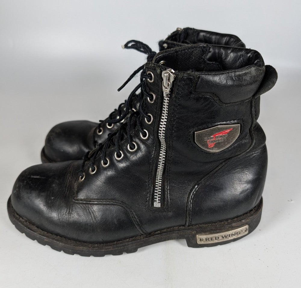 Red Wing 967 Side Zip Steel Toe Biker Black Leather Boot  display picture 3