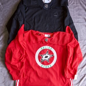 Two Adidas MiC NHL Practice Hockey Jerseys Black and Red Size 56 Pro Stock Blank