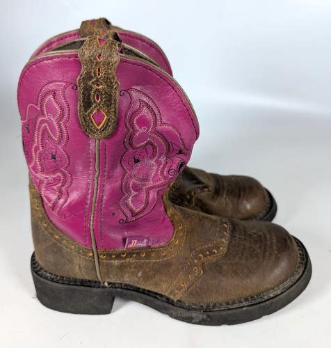 Justin Gypsy Pink Brown Leather Stockman Cowgirl Boots Size: 7.5 B - Style L9926