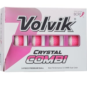 Volvik Crystal Combi Split Colored Golf Balls Pink White BCRF Ribbon 1 Dozen Box