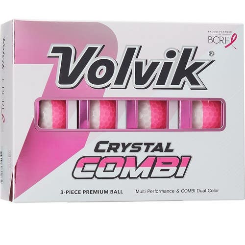 Volvik Crystal Combi Split Colored Golf Balls Pink White BCRF Ribbon 1 Dozen Box