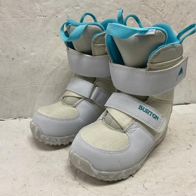 Used Burton MINI-GROM Boys Snowboard Boots White And Royal Blue Youth 13.0 11855-S000196348