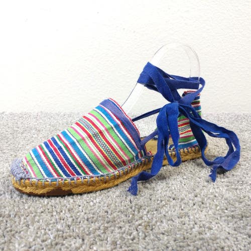 Cousu Main Espadrille Womens Size 38 EU Shoes Lace Up Ankle Wrap Sandals Blue