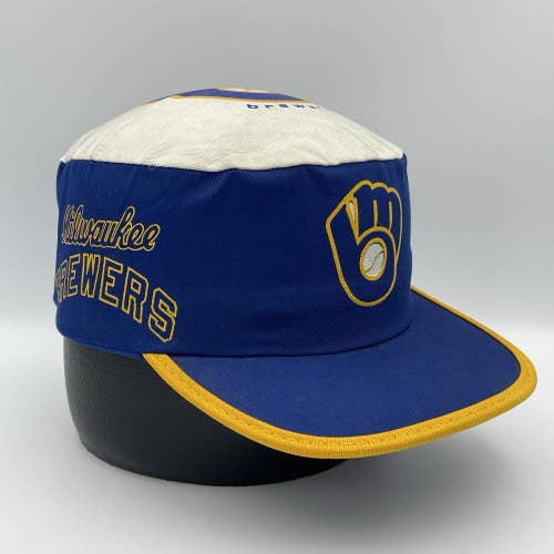Vintage 80s Milwaukee Brewers Pill Box Painters Elastic Hat Cap MLB Made in USA