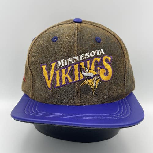 Vintage Minnesota Vikings Modern Brand Leather Snapback Hat Cap - NEW OLD STOCK
