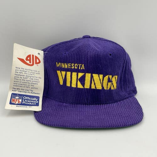 Vintage Minnesota Vikings AJD Pro Line NFL Corduroy Snapback Hat - NEW OLD STOCK