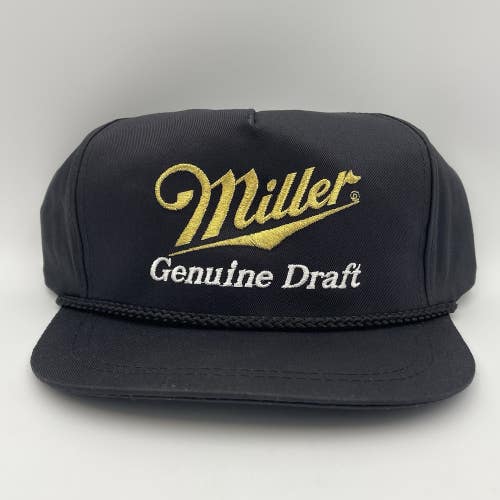 Vintage Miller Genuine Draft MGD Snapback Black Hat Rope Cap - NEW OLD STOCK