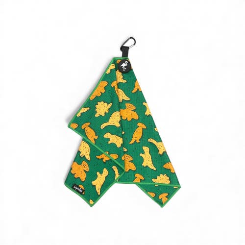 Logie Joes Green Dino Nugget Golf Towel | Premium Double-Sided Microfiber
