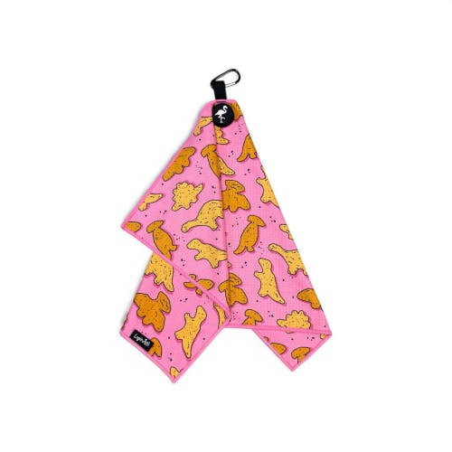 Logie Joes Pink Dino Nugget Golf Towel | Premium Double-Sided Microfiber