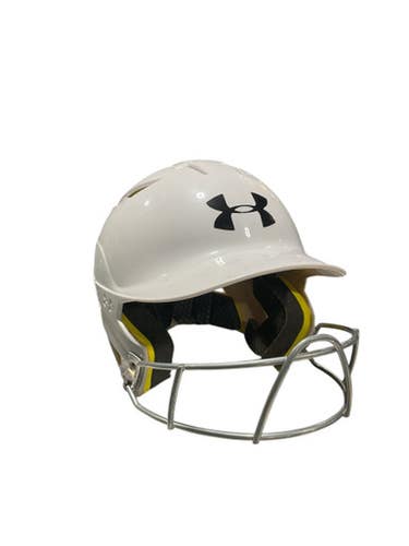 Used Under Armour WHITE HELMET Batting Helmet w/Mask White One Size 11834-S000041746