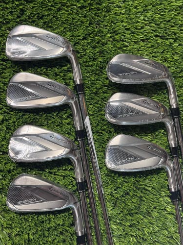 Right Handed TaylorMade Stealth Iron Set 5-PW, AW KBS MT Stiff Flex Steel Shafts