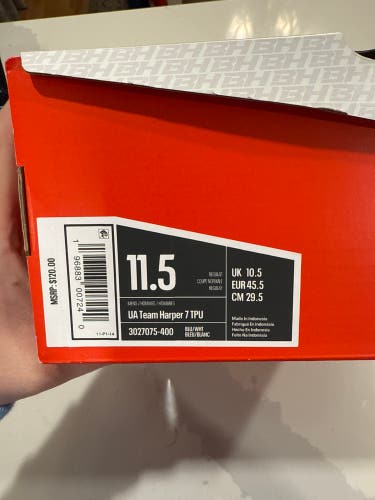 (D1 Issued) White Men's Size 11.5 UA Harper 7 Low Top Molded Cleats (New)