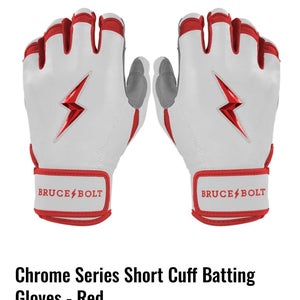 New Youth Large Bruce Bolt Chrome Series Short Cuff Batting Gloves - Red