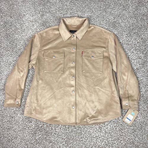 Levis Jacket Womens XL Beige Microfiber Faux Suede Bomber Snap Shacket Coat