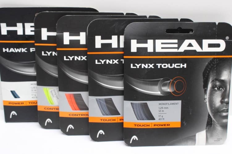 MIX OF 5 SETS: HEAD HAWK POWER, LYNX, LYNX TOUR POLYESTER TENNIS STRING