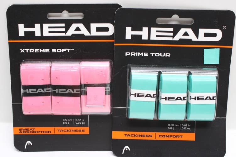 TOTAL OF 6: HEAD TENNIS RACQUET OVERGRIPS. XTREME SOFT / PRIME TOUR