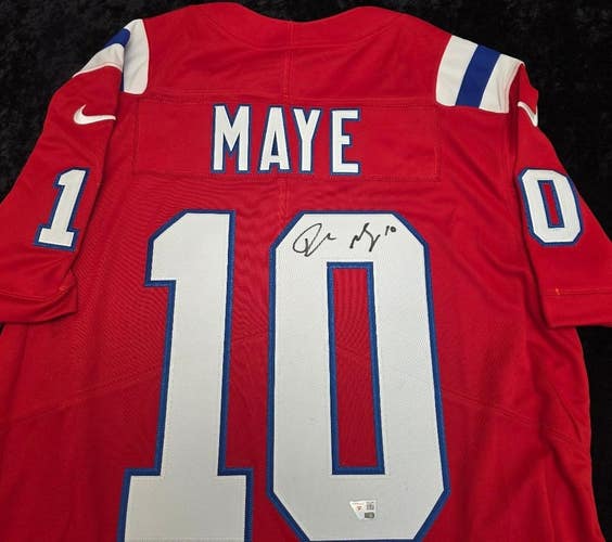 Patriots DRAKE MAYE Autographed Auto Signed Red Limited Jersey Fanatics COA