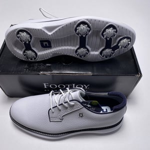 FootJoy FJ Traditions Blucher Golf Shoes White  Navy Men's SZ 9 (57938)