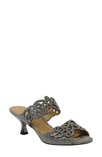 J. Renee Francie Sandals Women US 9 Pewter Dance Glitter Spool Heel Slide DDK625