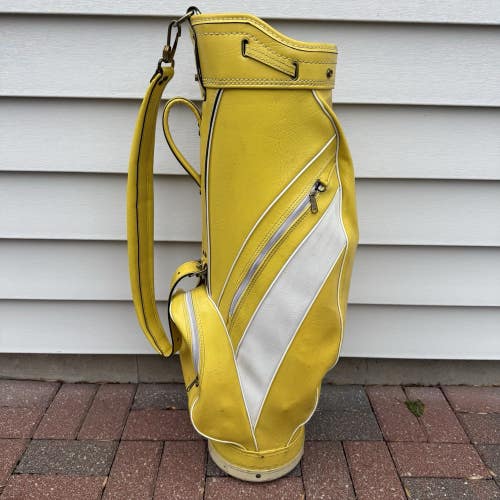 Vintage Burton Golf Bag Faux Leather Yellow White 3 Way Divider Made In USA