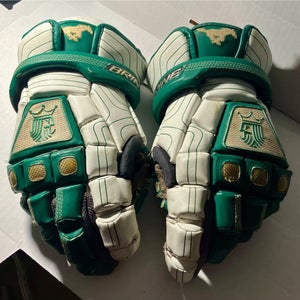Custom Brine king II (2)men’s Lacrosse Gloves 13" (Used) mustang logo green and white