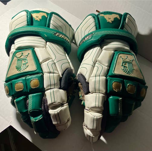 Custom Brine king men’s Lacrosse Gloves 13" (Used) mustang logo green and white