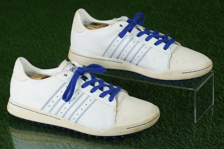ADIDAS ADICROSS II GOLF SHOES MENS 9.5 SPIKELESS, WHITE / BLUE ~ 816456