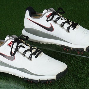 NIKE TIGER WOODS TW14 GOLF SHOES MENS 8.5 SPIKED, WHITE / RED VGC ~ 599416-100