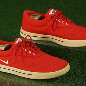 NIKE LUNARLON SWINGTIP GOLF SHOES MENS 9.5 SPIKELESS, RED CANVAS ~ 552078-600