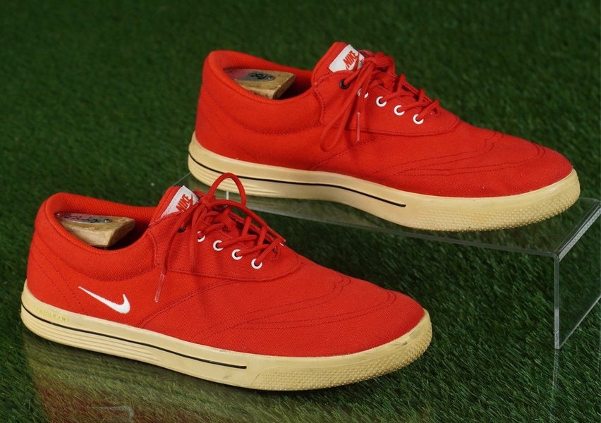 NIKE LUNARLON SWINGTIP GOLF SHOES MENS 9.5 SPIKELESS, RED CANVAS ~ 552078-600