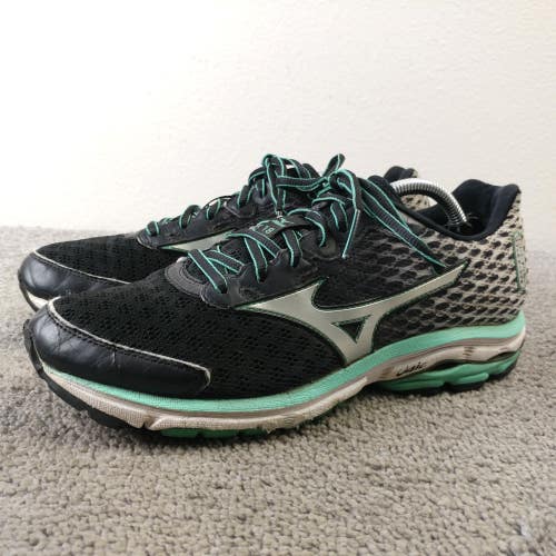 Mizuno Wave Rider 18 Womens Size 8.5 Running Shoes Low Sneakers Black Teal Green