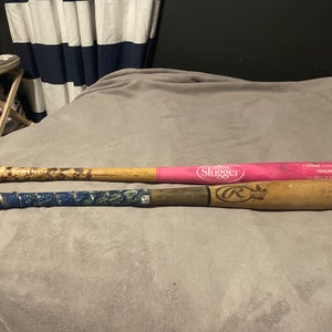Pink Louisville Slugger Genuine Wood BBCOR Certified Bat (-3) 30 oz 33" (Used) AND RAWLINGS MAPLE