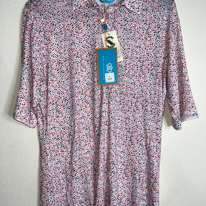 Lizzie Driver Women's Golf Polo Size Medium Heart Polka Dot Print NWT $80