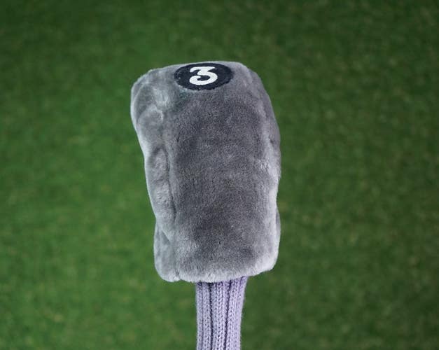 NICE GREY FLUFFY SOCK 3 FAIRWAY WOOD GOLF SOCK HEADCOVER ~ L@@K!!