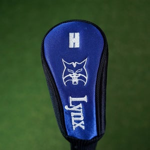 LYNX BLACK CAT H RESCUE / HYBRID HEADCOVER GOLF BLUE & BLACK SOCK ~ LOOK!!