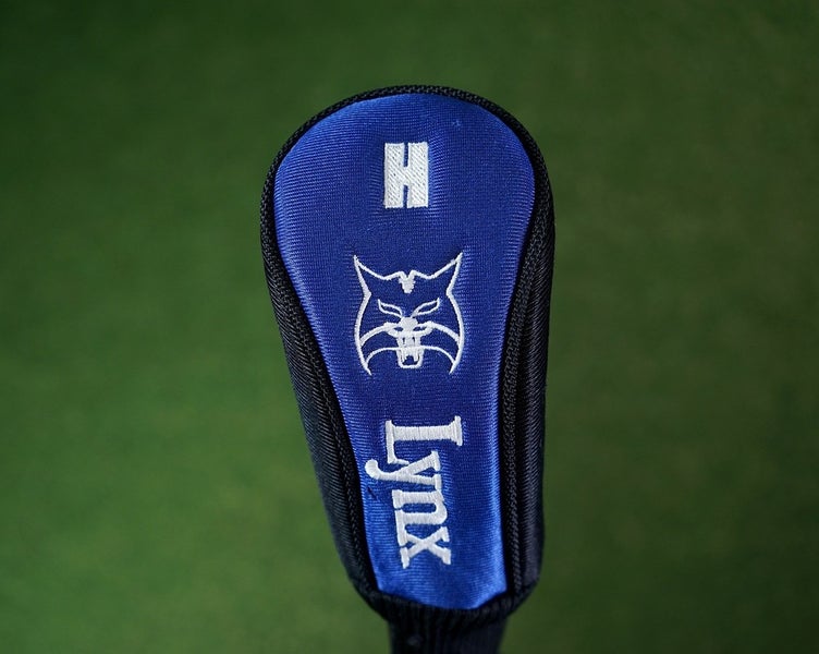 LYNX BLACK CAT H RESCUE / HYBRID HEADCOVER GOLF BLUE & BLACK SOCK ~ LOOK!!